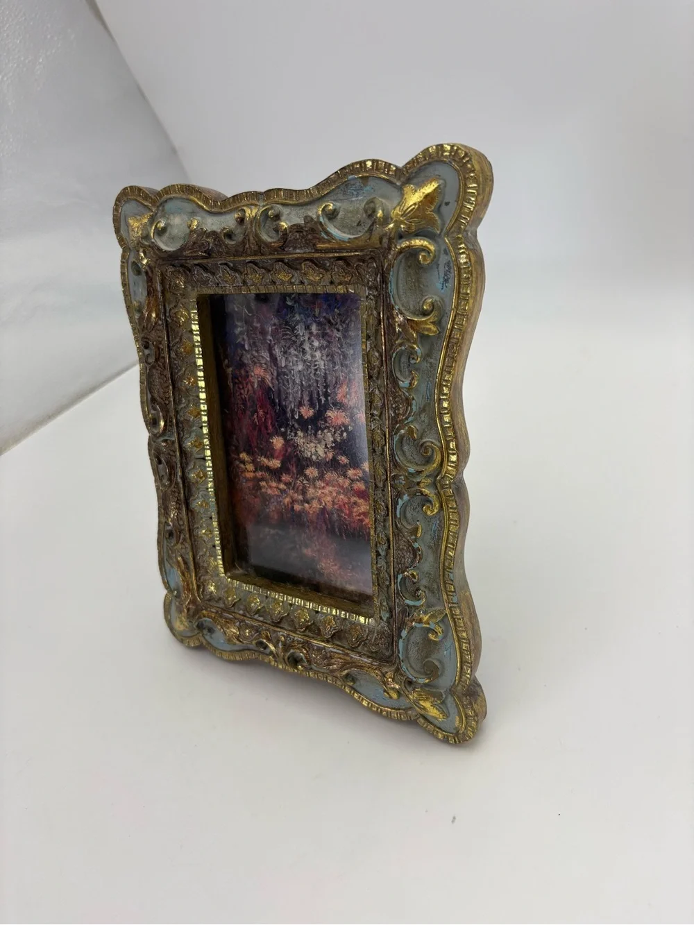 Vintage Florentine Style Gold & Blue Ornate Picture Frame 5x7” Picture